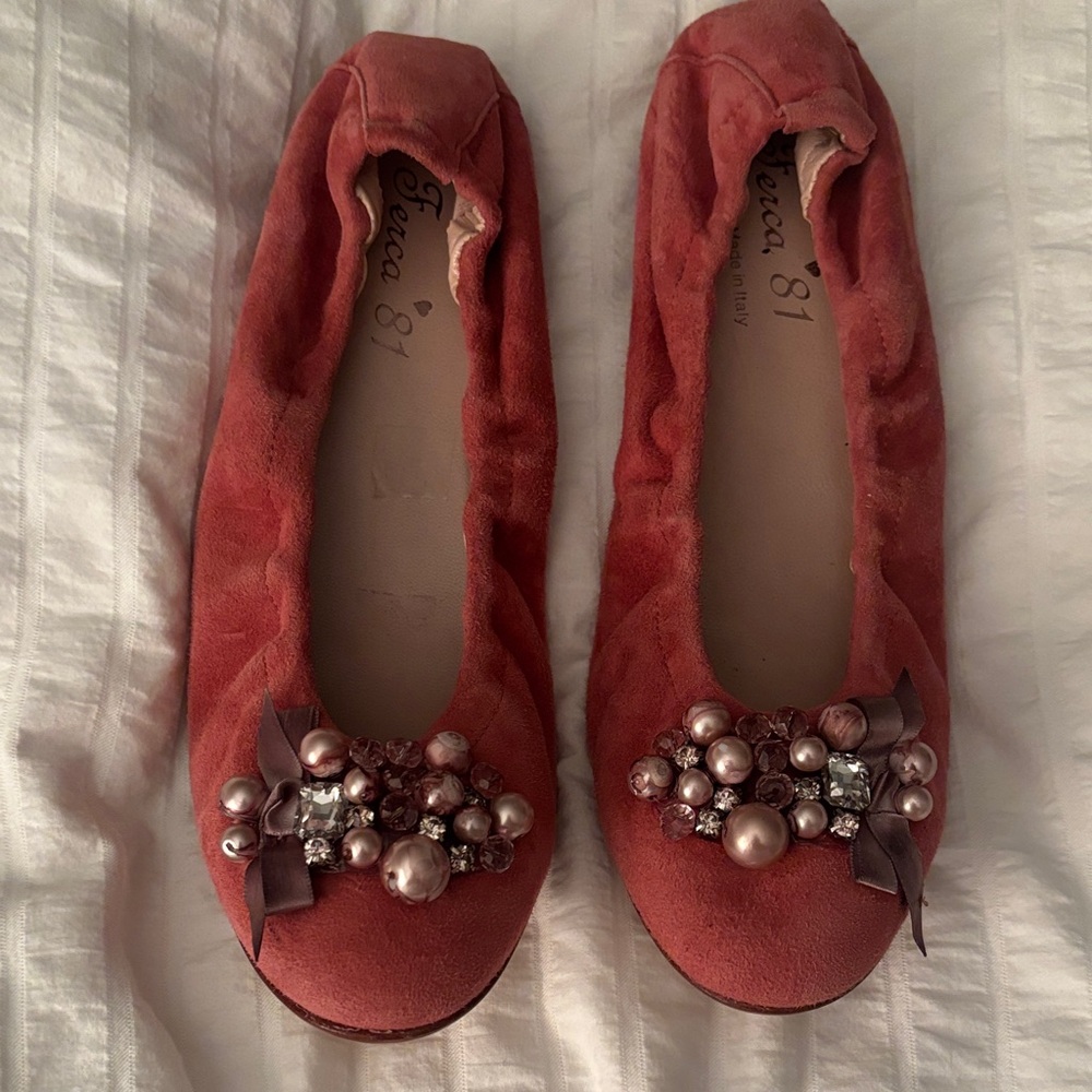 Elegant Pink Embellished Flats by Ferca81